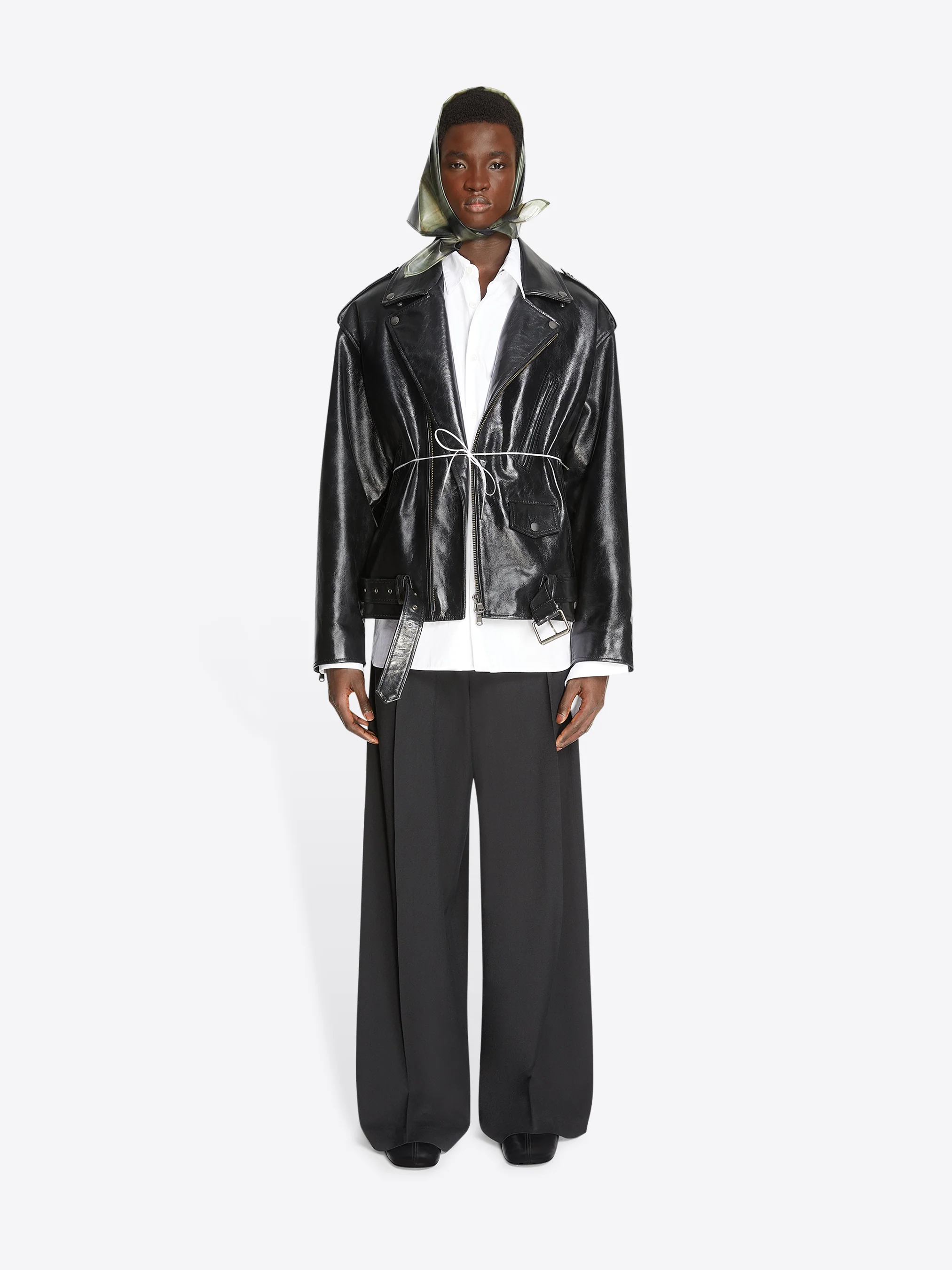 Leather biker jacket - Image 3