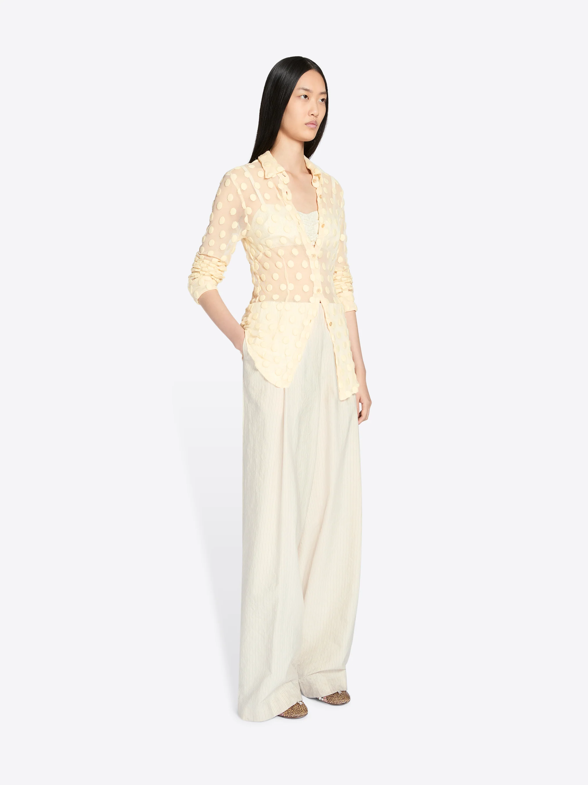 Fitted mesh cotton shirt - Image 3