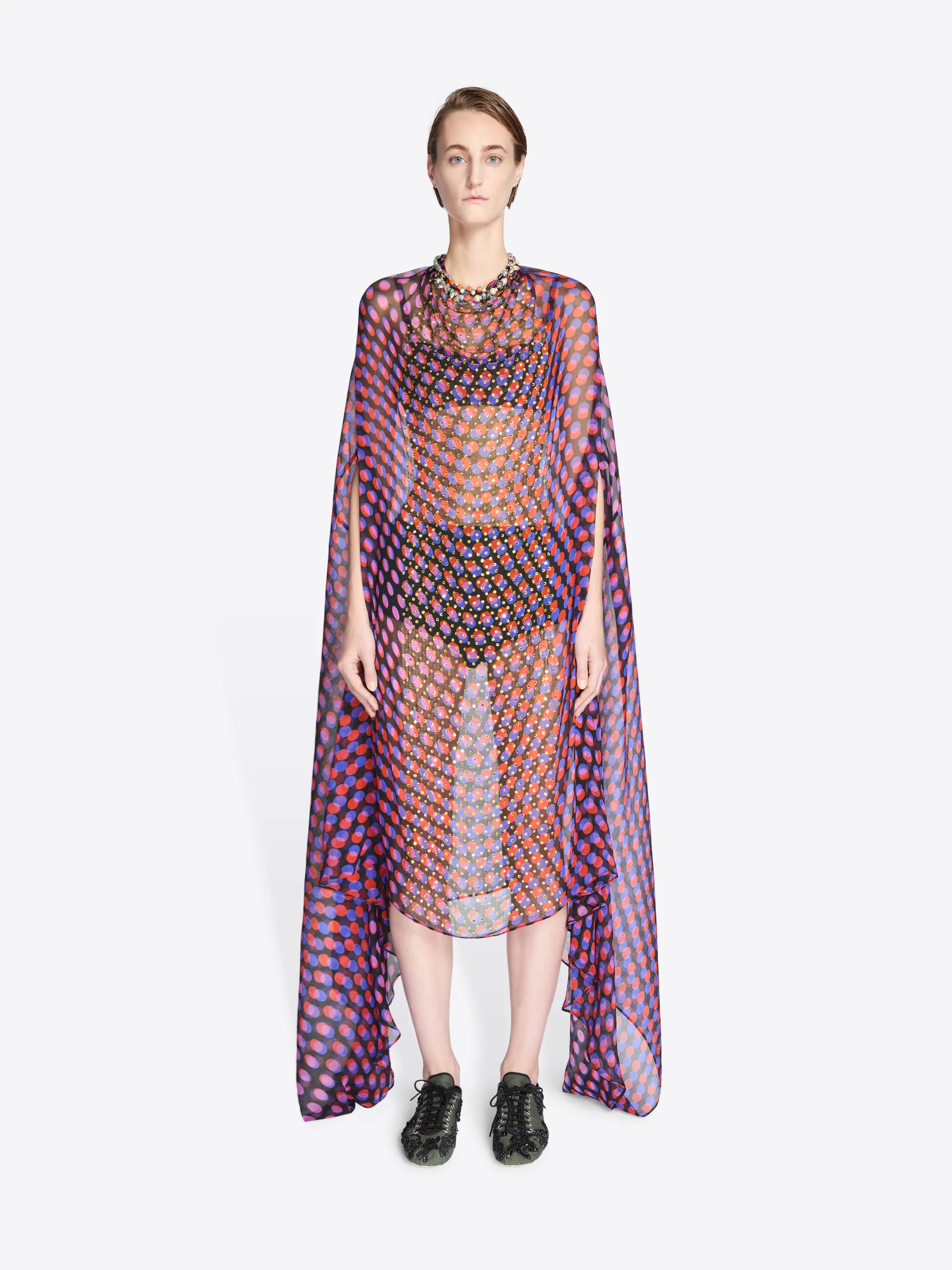 Embroidered silk cape dress - Image 2
