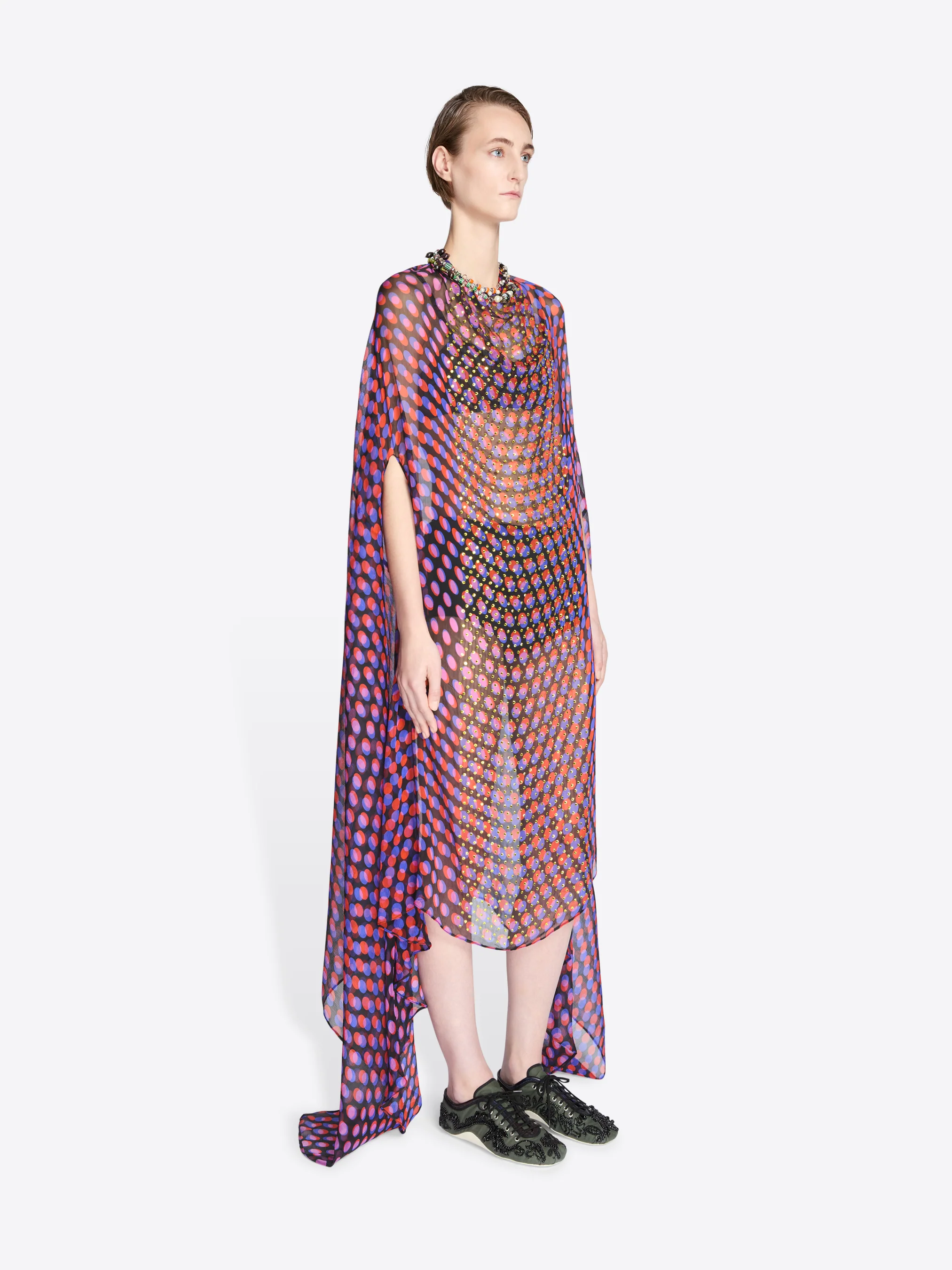 Embroidered silk cape dress - Image 3