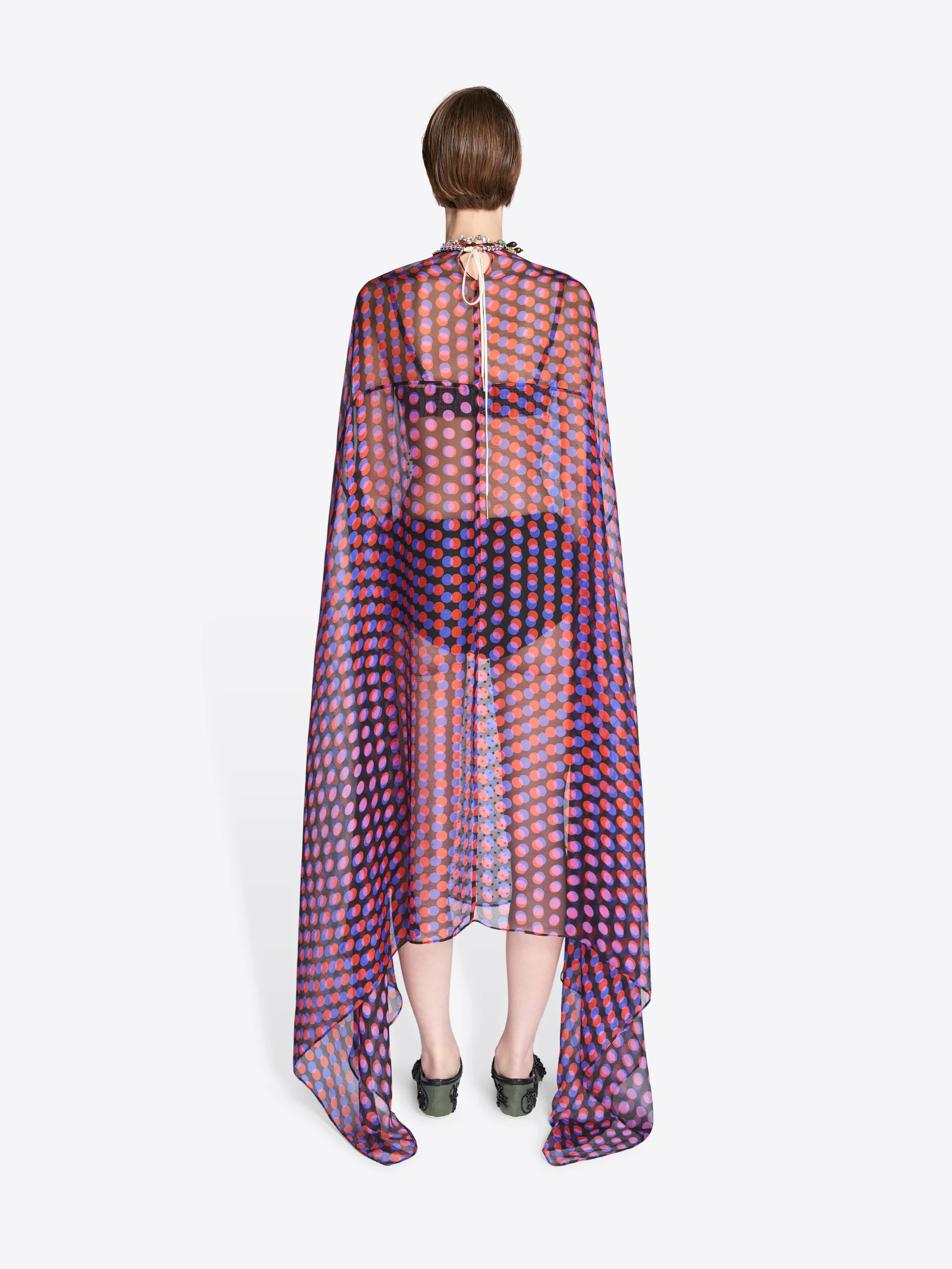 Embroidered silk cape dress - Image 4